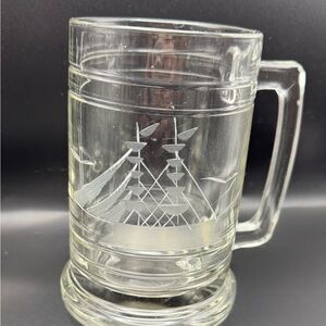 VTG 4 Javit Crystal Clipper Schooner Ship Etched Glass  Beer Mug Stein Sailing
